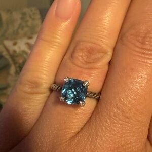 David Yurman-Chatelaine topaz blue ring with diamonds-size 6.5